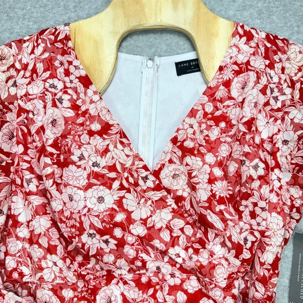 Lane Bryant Floral Dress‎ Women 16 Red V Neck NWT Cottagecore Boho Romantic
